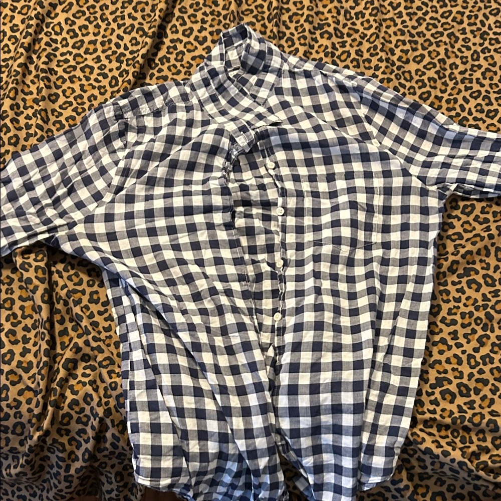 J. Crew Navy and White Plaid Button Down Shirt